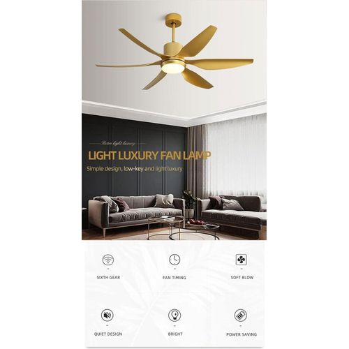 product_image_name-SUMMER WIND-6 Blades Tropical Art Ceiling Fan-Lights + Remote - 30+24W - 660*275*267mm - Gold-3