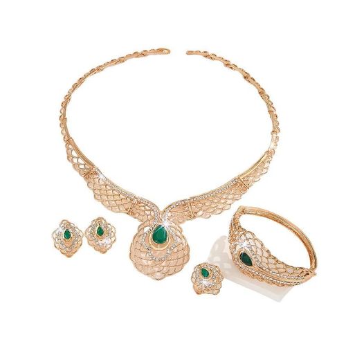 product_image_name-Fashion-4-Piece Gold Plated Green Crystal Green Gem Jewelry Set | Sparkling Necklace Earrings Bracelet Ring | Luxury Gift For Daily & Formal Occasions, Weddings, Church & Dates-8