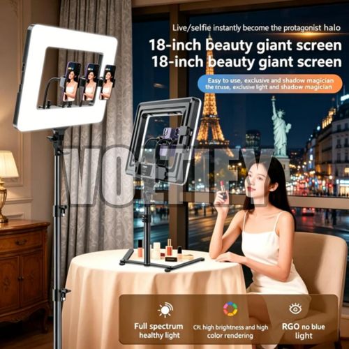 Generic Voltify 18" Square LED Ring Light with Tripod Stand & 3 Phone Holders for Live Streaming & Beauty