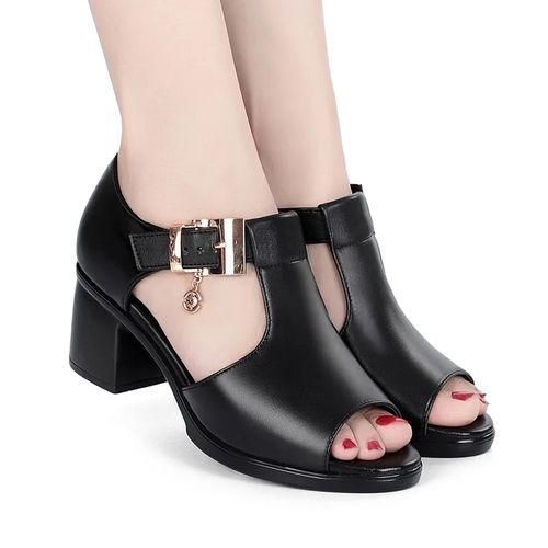 product_image_name-SXCHEN- Ladies Shoes Fish Mouth Sandals Women's Style Roman Versatile Fashion Black-1