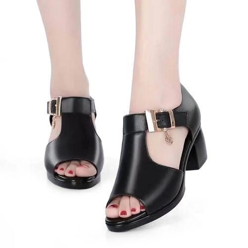 product_image_name-SXCHEN- Ladies Shoes Fish Mouth Sandals Women's Style Roman Versatile Fashion Black-4