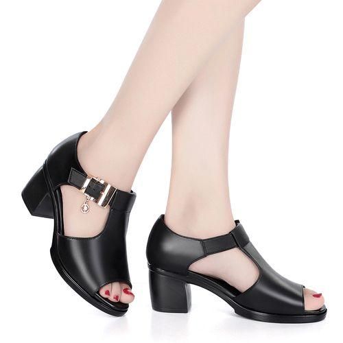 product_image_name-SXCHEN- Ladies Shoes Fish Mouth Sandals Women's Style Roman Versatile Fashion Black-7