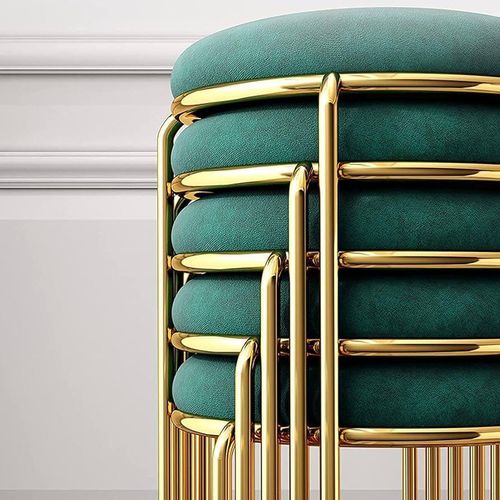 product_image_name-Generic-1Pc Round Velvet Metal Kitchen Home Stool Stackable- Green/Gold-3