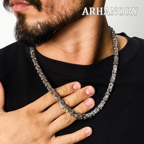 product_image_name-ARHANORY-Men's Jewelry 8MM Byzantine Chain Necklace Stainless Steel Thick Heavy Hip Hop Chain - 50cm-1