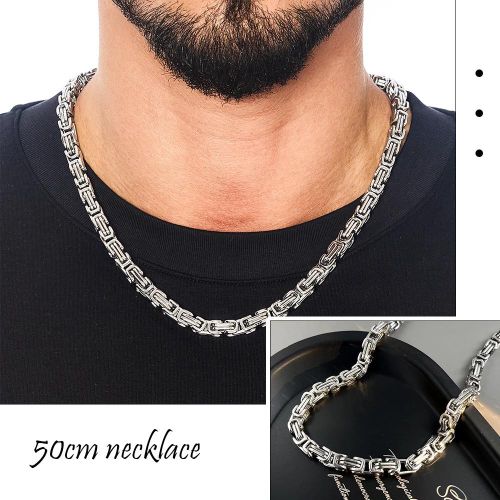 product_image_name-ARHANORY-Men's Jewelry 8MM Byzantine Chain Necklace Stainless Steel Thick Heavy Hip Hop Chain - 50cm-3