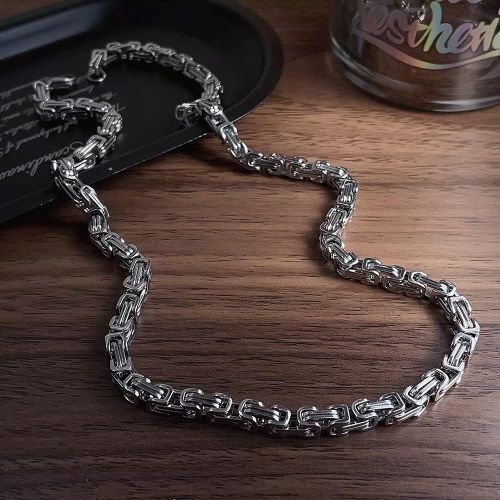 product_image_name-ARHANORY-Men's Jewelry 8MM Byzantine Chain Necklace Stainless Steel Thick Heavy Hip Hop Chain - 50cm-5