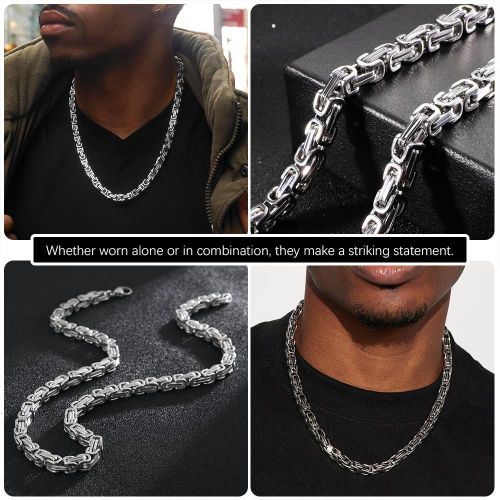 product_image_name-ARHANORY-Men's Jewelry 8MM Byzantine Chain Necklace Stainless Steel Thick Heavy Hip Hop Chain - 50cm-6