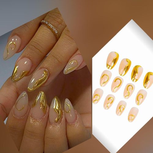product_image_name-SHEIN-24Pcs Short Almond 3D Nails + Sticker Glue + Nail File-1