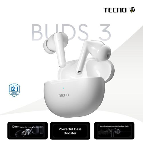 product_image_name-TECNO-Bud 3 - Omni Noise Cancellation Enhanced True Wireless Stereo Earbuds - Bluetooth 5.3 - White + 13 Months Warranty-1