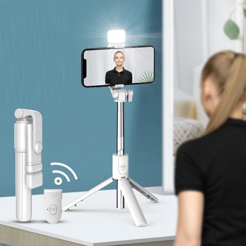 Generic Extendable Selfie Stick with Bluetooth Remote & Fill Light - White