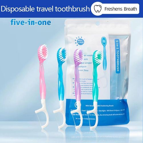 product_image_name-Generic-5 in 1 Toothbrush & Floss, 12Pcs mini toothbrushes with Toothpaste, All in one Oral Care on The go, 5 in 1 mini Brush, Toothpaste and Floss, Disposable Travel Toothbrush Set-1