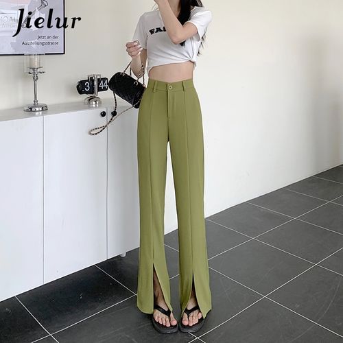 Shop Generic Irregular High Waist Split Suit Pants for Women Straight Loose  Casual Black Pant Femme Pocket White Trousers Women S-XL-Green Online