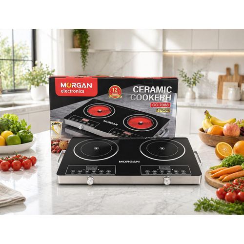 Morgan Ceramic Glass Plate Double Induction Cooker - Black-7000W