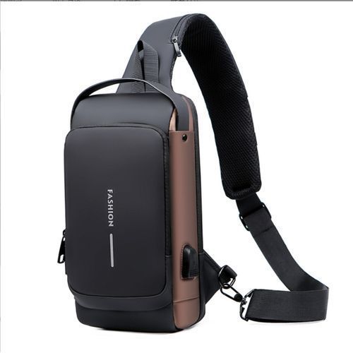 product_image_name-Generic-Chest Bag Waterproof Anti-theft USB Charging Crossbody Bag Backpack - Brown/Black-5