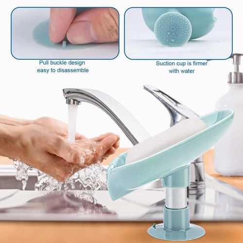 ShebSheb Leaf‑Shaped Self‑Draining Soap Holder – Suction Cup Soap Dish, No‑Drill Bathroom & Kitchen Counter Organizer - image 3