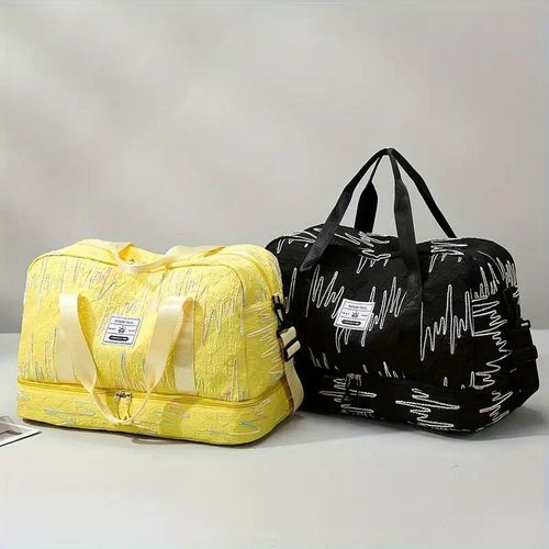 product_image_name-Gukbis-Large capacity independent shoe compartment luggage storage bag that can be used with rolling suitcases, shoulder bag, crossbody bag, or tote bag - Yellow-3