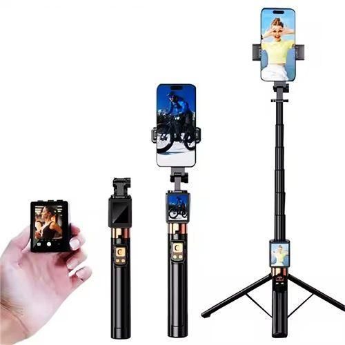 Generic Innovative Aluminum Alloy LCD Display Selfie Stick - black
