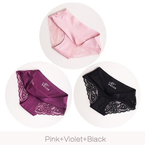 Womens Ladies Sexy Underwear Silk Satin Seamless Lace Briefs