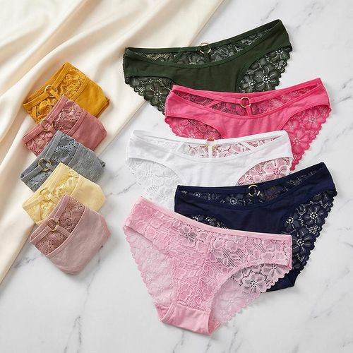 product_image_name-Fashion-6 Pieces Women Cotton Briefs Soft Lace Panties Hipster Sexy Underwear - Multicolour-1