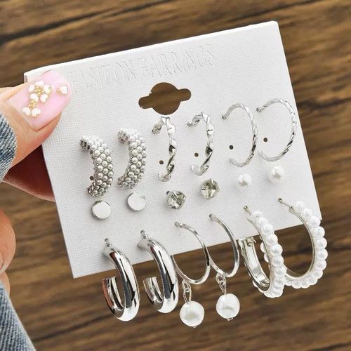 NOVOO 9 Pair Women Earrings Set Ladies Earrings-Silver