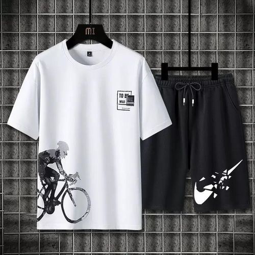 product_image_name-Fashion-Sports Short Sleeve T-Shirt & Shorts Set - 2 Piece -Black and white-1
