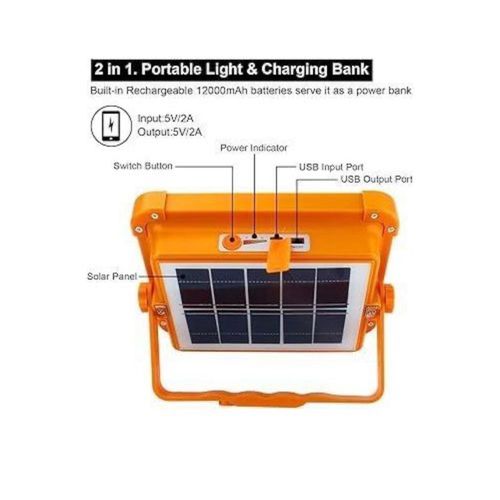 Generic Multifunctional Portable Solar LED Work Light - Orange - image 2