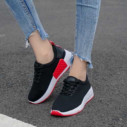 product_image_name-Fashion-Mesh Low Top Lace-Up Sneakers - Black-3