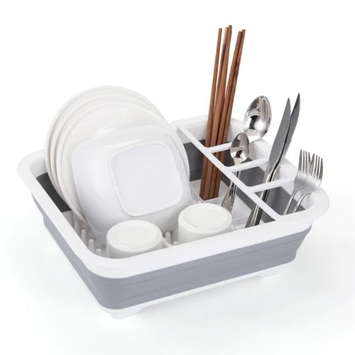 White Label Foldable Dish Drying Rack - White/Grey