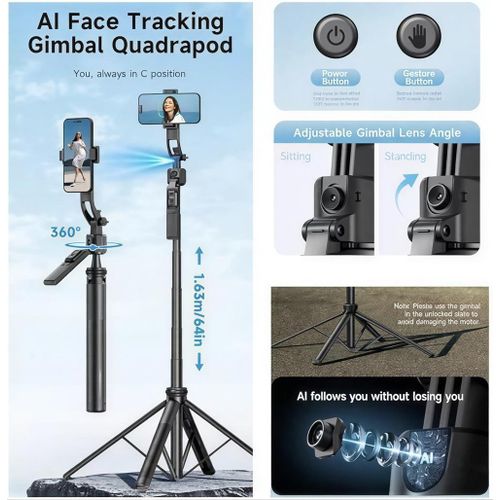 Generic 3-in-1 AI Auto Face Tracking Quadrapod / Selfie Stick - image 2