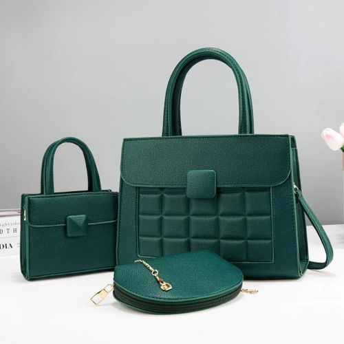 product_image_name-Genetic-3 PC of Woman Leather Handbag -Green-1