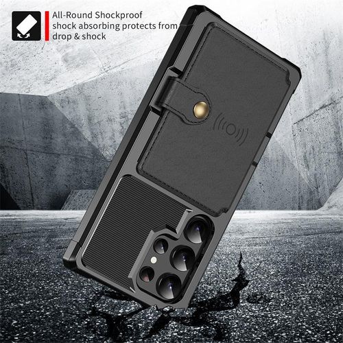 product_image_name-Samsung-Galaxy S23 Ultra High Quality Shockproof Case With Magnetic Wallet Card Holder- Black-3