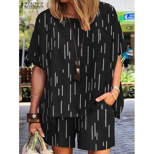 Shop Generic ZANZEA Summer Women Short Pants Sets 2PCS Suit Casual Loose  Tracksuit Oversize Vintage Printed Short Sleeve Blouse Matching Sets Online