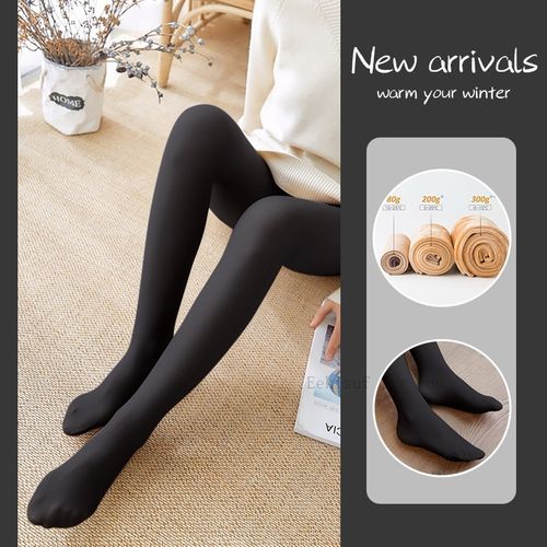 Shop Generic 80g-Woman Winter Thick Thermal Fleece Tights Skin Effect Plush  Sock Pants Lined Leggings Women Warm Translucent Stockings-Pure black-A  Online