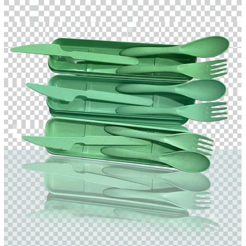 Generic Portable Kids Plastic Cutlery Set with Case - Fork, Knife and Spoon - Mint Green