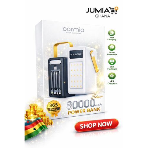 product_image_name-Generic-Original Oarmio Ultra High Capacity Power Bank With LED Light & Built-in 4 Cables – Fast Charging Portable Charger, 4 USB Outputs, Smart Protection – Black -2