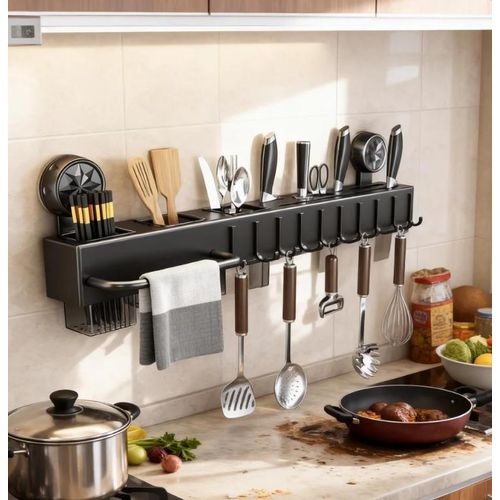 Generic Wall-mounted multifunctional tool rack-kitchen tool rack storage rack-Black - image 7