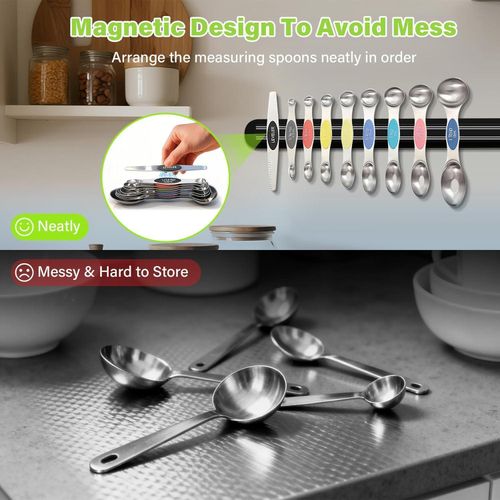 product_image_name-vexiSeek-Stainless Steel Magnetic Measuring Spoons Set of 9 with Leveler,Dual Sided, Stackable, Adjustable Teaspoon and Tablespoon, Measuring Liquids and Dry Ingredients, Baking& Cooking Gadgest,Multicolor-2