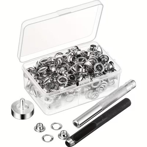 Generic Grommet Tool Set, Adjustment Tool and 100 Sets of Eyelets with Storage Box