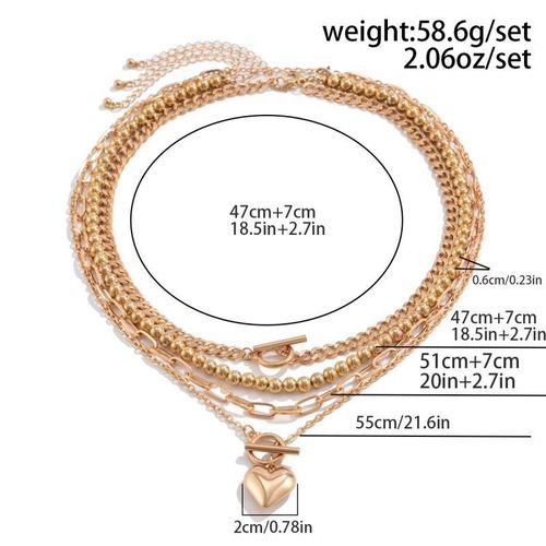 product_image_name-Fashion-4 Pce Set Men's Hip Hop Layered Heart Necklace-Gold-4
