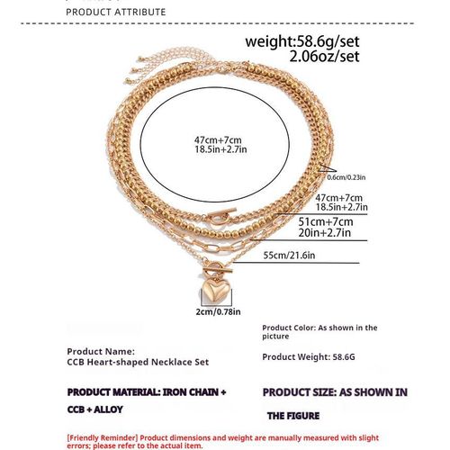 product_image_name-Fashion-4 Pce Set Men's Hip Hop Layered Heart Necklace-Gold-5