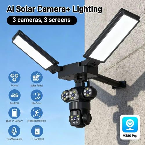 Generic WiFi Solar Streerlight Camera with Three-Screen Displays - Black - image 2