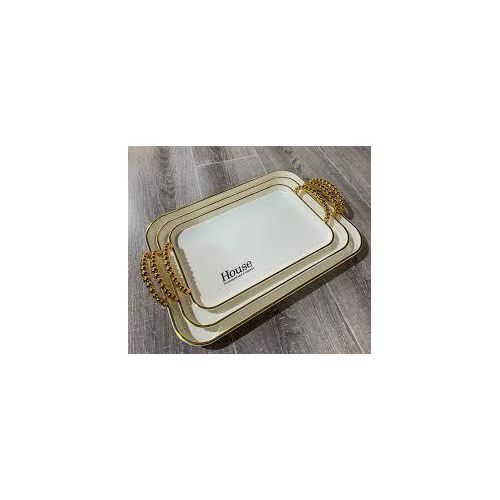 product_image_name-Homichef-3 Set  luxurious Serving Tray- White & Gold-2