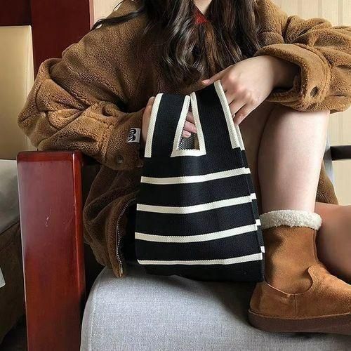 Fashion Women's Knitted Bag Hand Bag Straddle Bag - Black - image 4