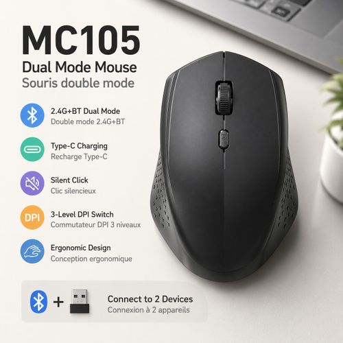 Generic Rechargeable Silent Wireless Mouse – Bluetooth & 2.4G Dual Mode