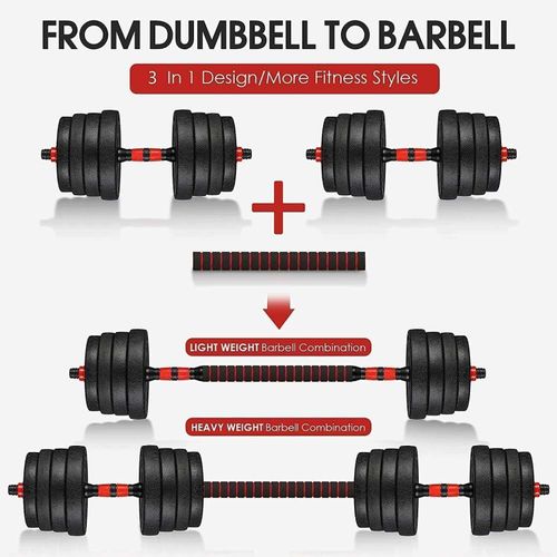 product_image_name-Generic-Adjustable Dumbbell/Barbell for Gym and Workout + (Free Gloves,Lockers and Bar Connector)- 40kg - Black/Red-4