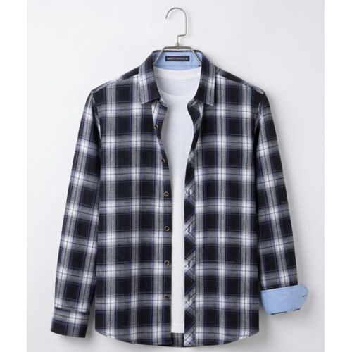 product_image_name-Generic-Men’s Casual Long Sleeve Plaid Flannel Shirt – Navy Blue/White-1