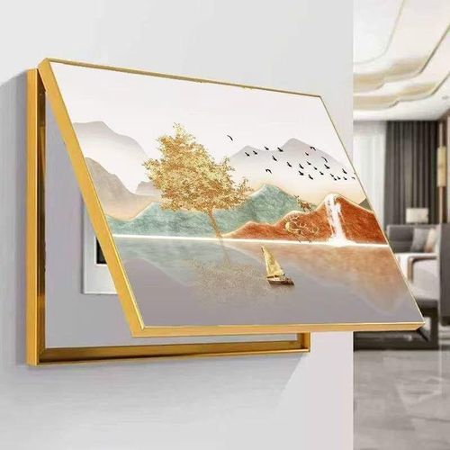White Label Modern Landscape Decorative Wall Frame with Gold Border – Mountain & Lake Wall Décor