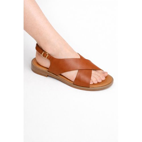 product_image_name-Generic-Women’s Flat Cross Strap Original Leather Sandals – Brown-1