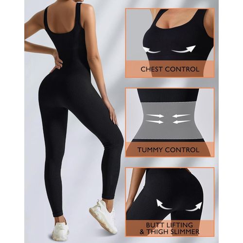 product_image_name-Generic-Women's Elastic Tummy Control Stretch Jumpsuit - Black -6