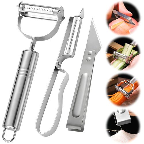 Generic 3Pcs Julienne Peeler Set, Stainless Steel Vegetable Peeler Julienne Slicer, Kitchen Vegetable Peeling Tool for Veggie Fruit Carrot